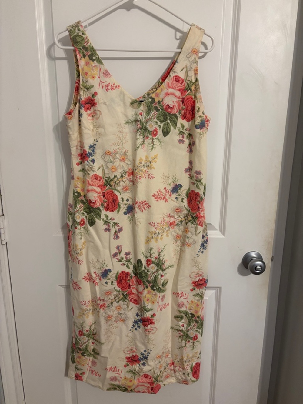 Ralph Lauren Cream Floral V-Neck Midi Dress